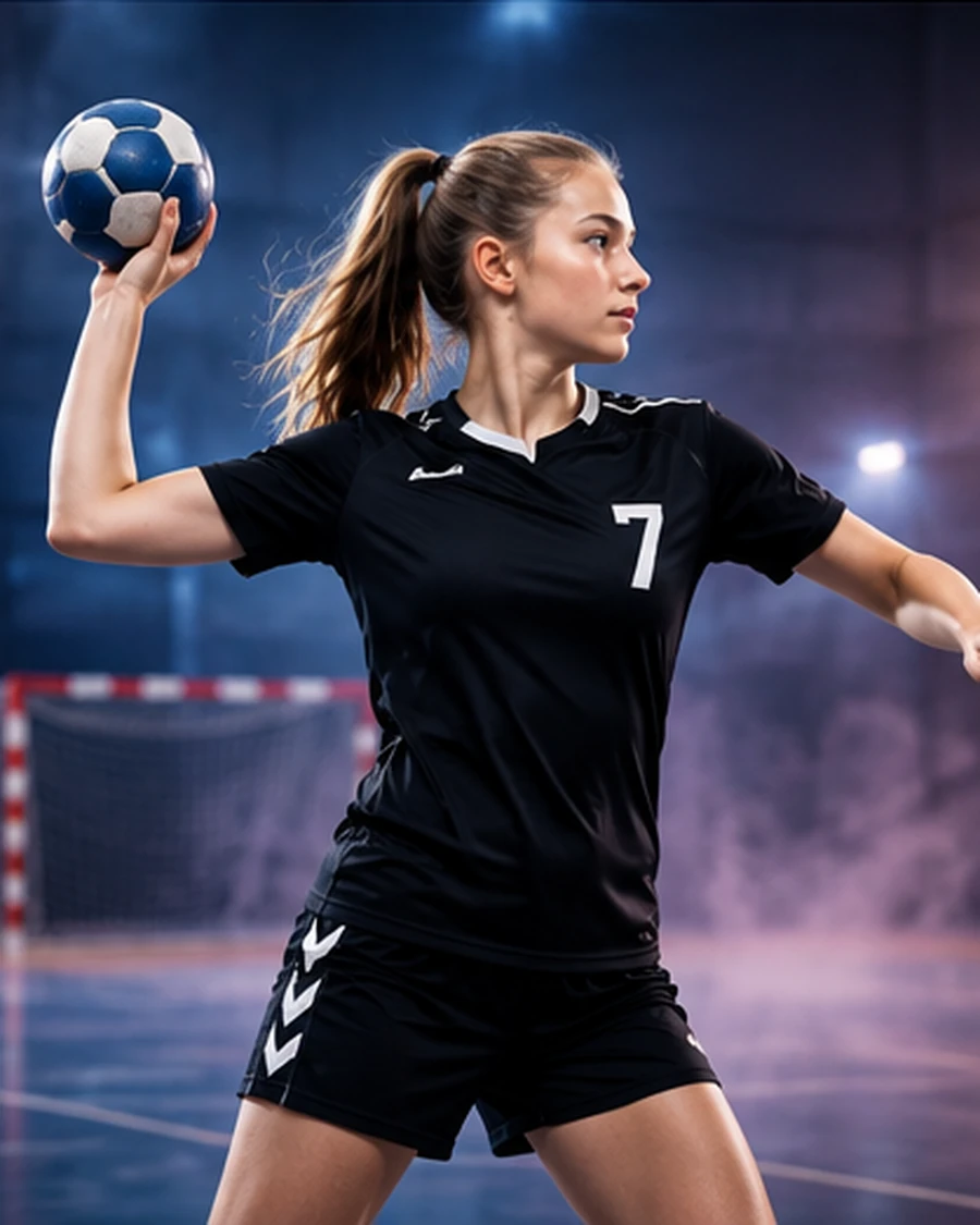 Ung håndballspiller i et dramatisk digitalt håndballdesign