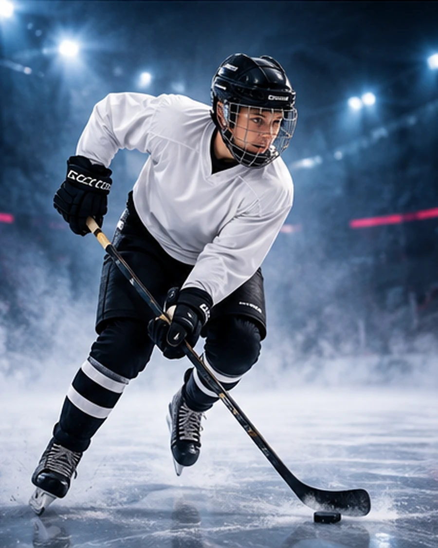 Ung ishockeyspiller i et dramatisk digitalt hockeydesign